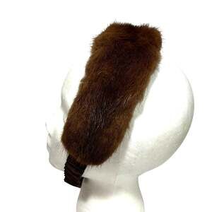 Vintage brown mink fur headband cold weather halo hat with elastic band